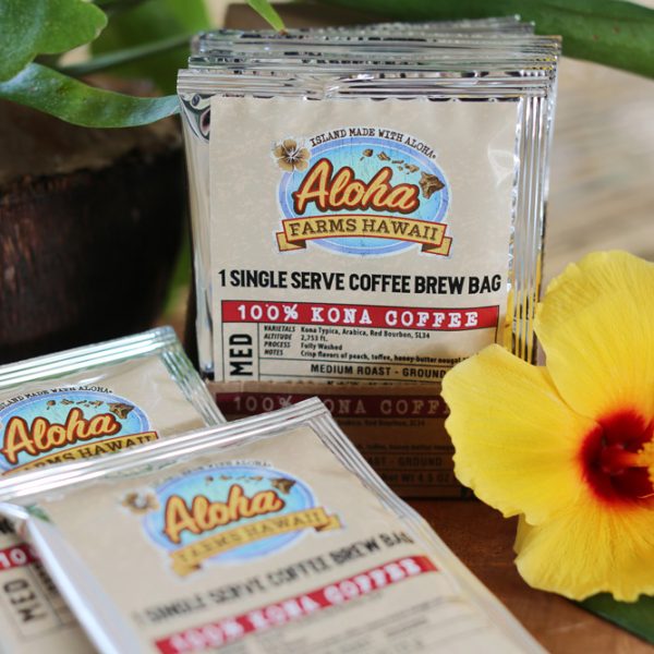 Packets of pour over coffee from Aloha Farms Hawaii