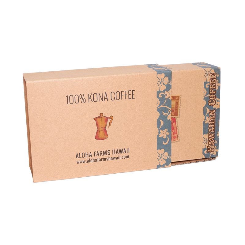 Air Coffee Gift Box outer box and part of inner box from Aloha Farms Hawaii