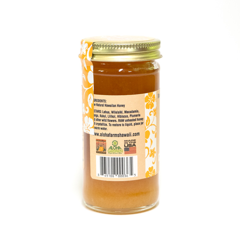 Raw Honey Tropical Blossom blend jar barcode Aloha Farms Hawaii